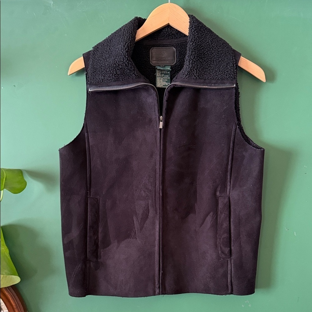 Lauren Black Label Womens P/S Black Faux Suede Sherpa-Lined Vest